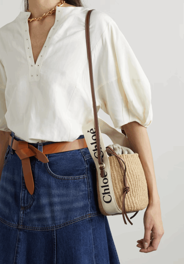 Chloé Woody Small Leather Raffia Basket Bag - Image 3
