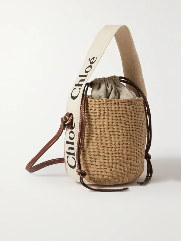 Chloé Woody Small Leather Raffia Basket Bag